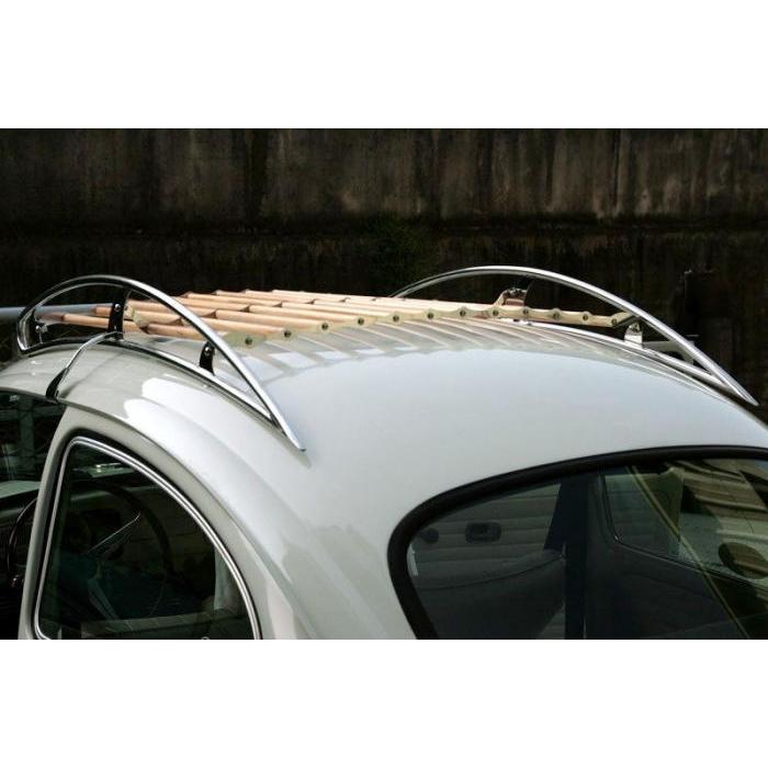 Vintage roof rack polished Stainless Steel (The color of the wood may vary)