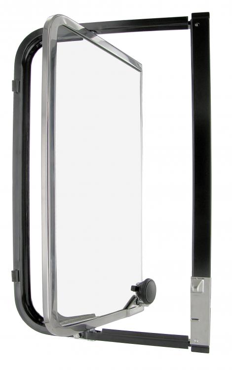 Tuuletusikkuna ja kromattu kehys takana oikealla