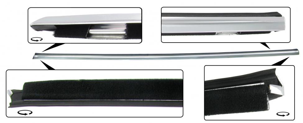 Sivuikkunan alareunan tiiviste ja kromilista, vasen