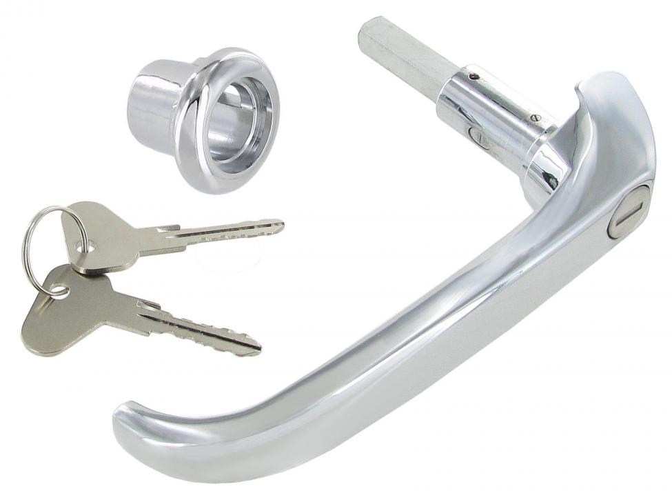 Liukuoven ulkokahva, kromattu, lukittava