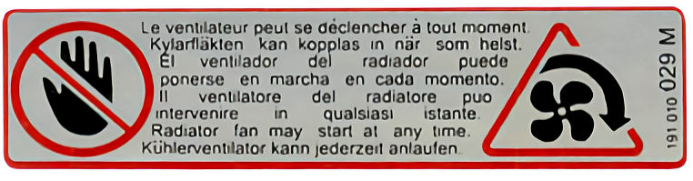 Autocolante de aviso da ventoinha de arrefecimento