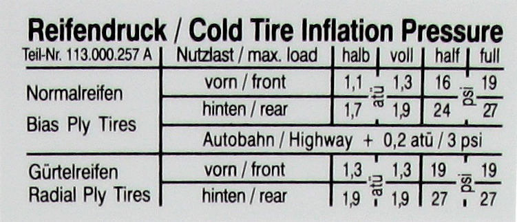 Autocolante, pressão de pneus
