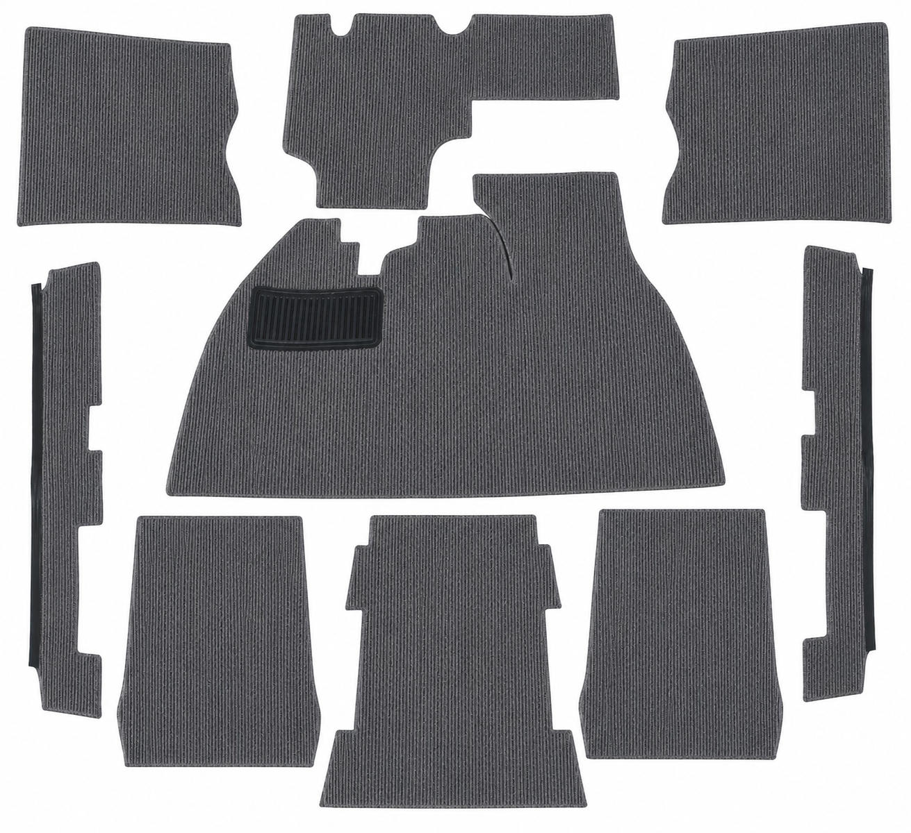 Ribbed bouclé interior carpet set, grey (9-piece)