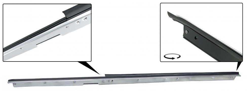 Sivuikkunan alareunan tiiviste ja kromilista, vasen