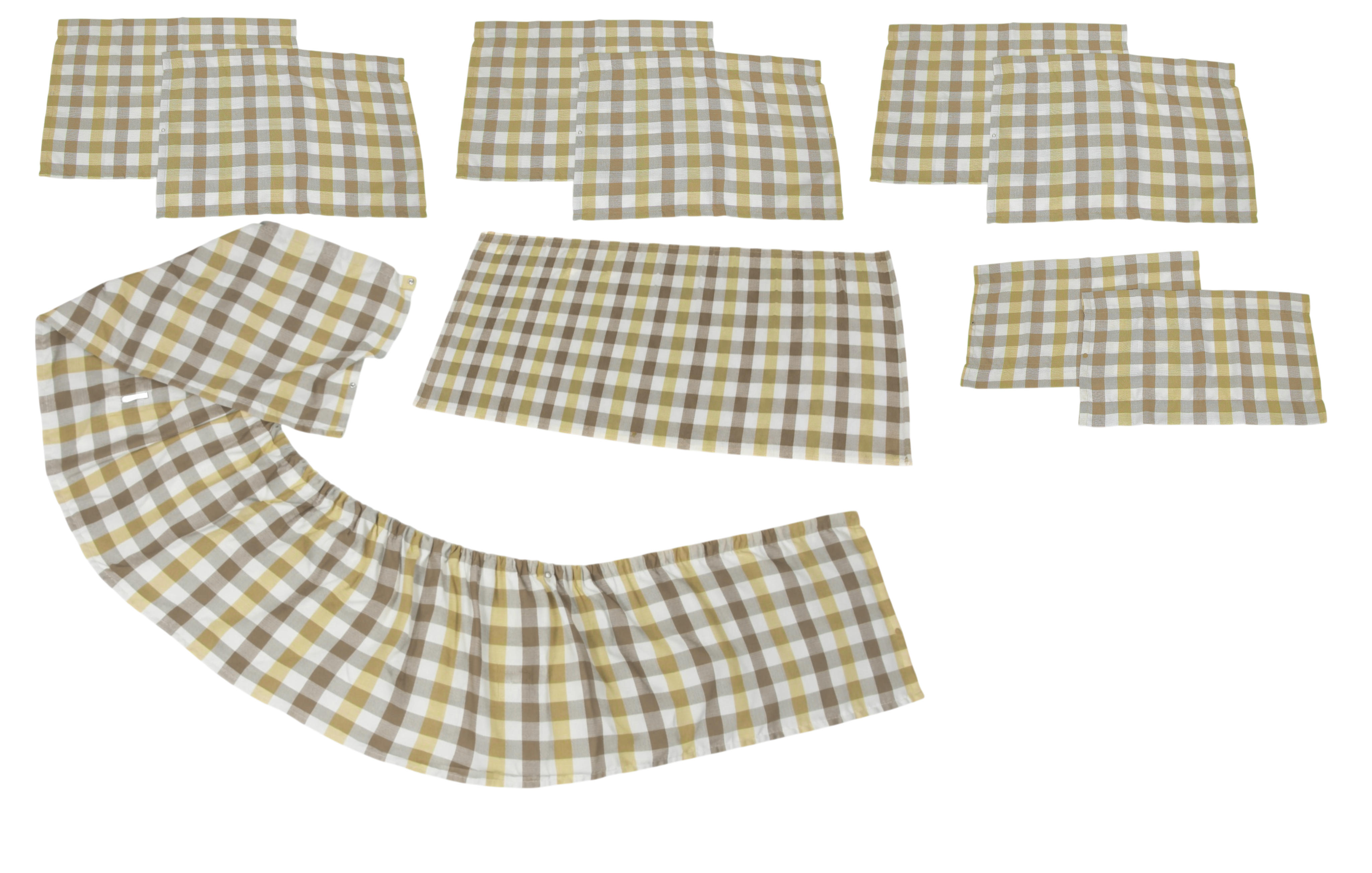 Vorhang satz, kariert Weiß/Gelb/Braun (12-teilig)-COPY