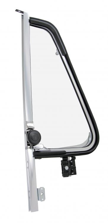 Tuuletusikkuna, jossa on kromattu kehys vasemmalla