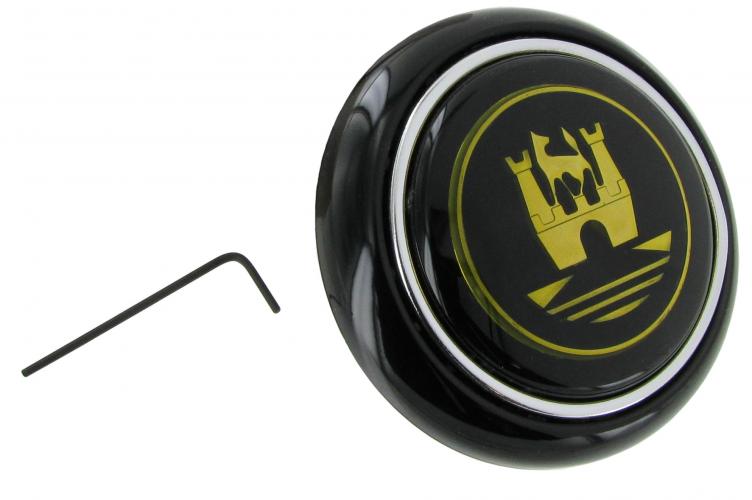 Äänimerkin painike, musta, kullanvärisellä Wolfsburg-logolla