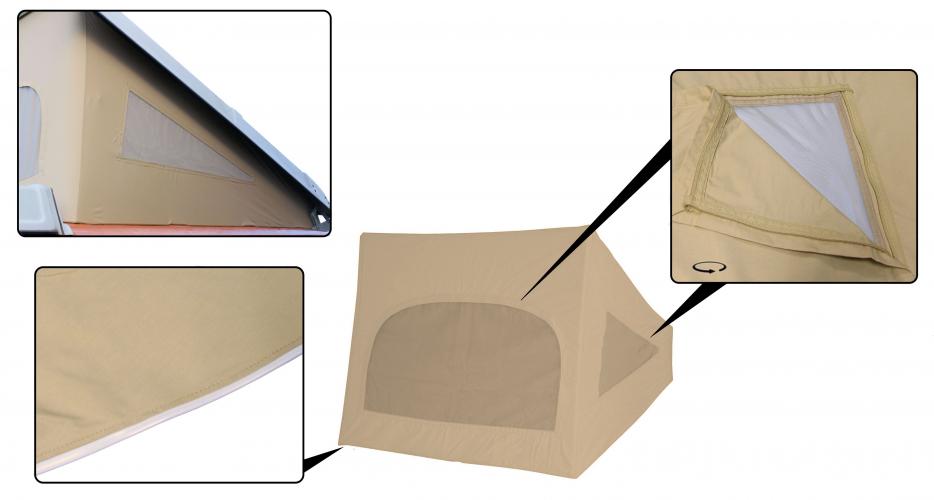 Westfalia-katon kangas kolmella ikkunalla, beige