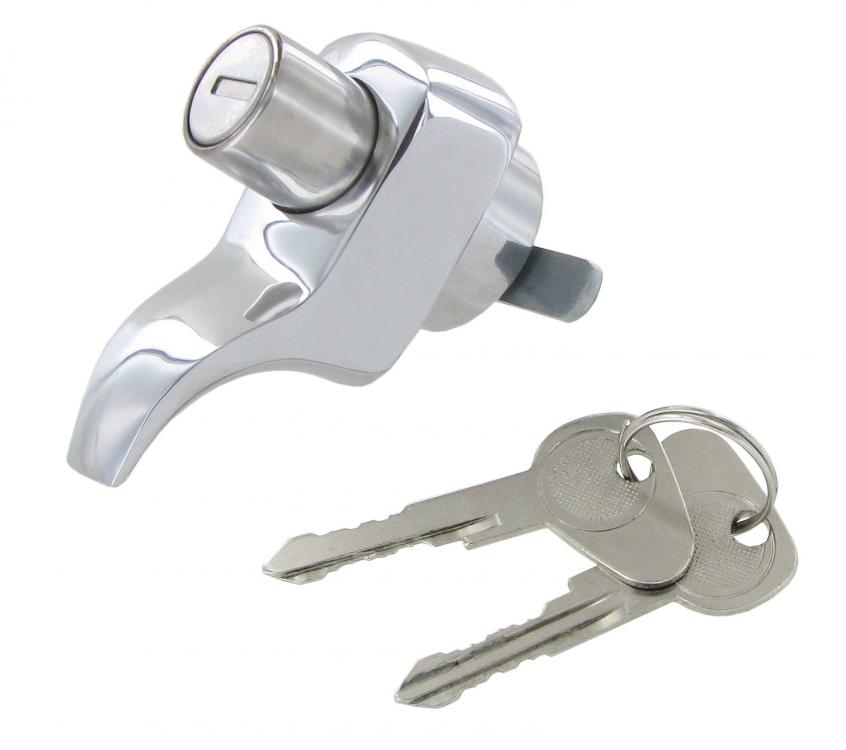 Kromattu korvaluukun kahva lukolla