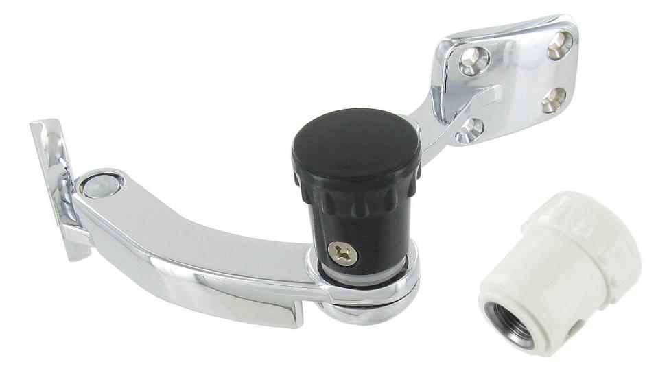 Pop-out takasivuikkunan salpa vaalealla ja mustalla nupilla, oikea