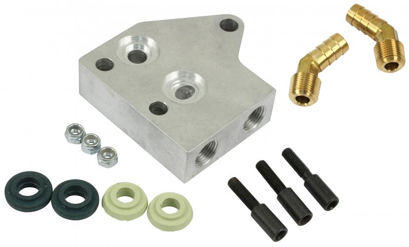 Öljylähdön laippa (öljynjäähdyttimen tilalle, tuplalähdöillä)