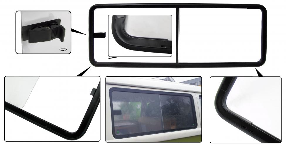 Liukuikkuna keskimmäiseen sivulasiin, musta, vasen