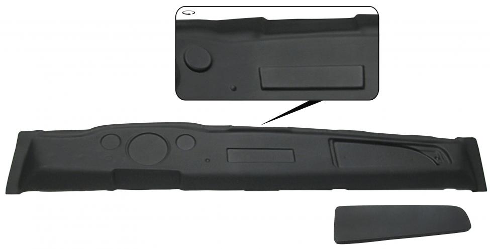 Kojelaudan etupuoli, mukaan lukien hansikaslokero, musta