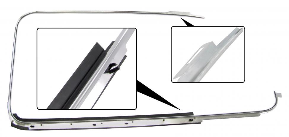 Sivuikkunan alareunan tiiviste ja lista (alumiinia), oikea