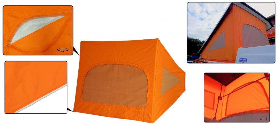Toile de toit basculant orange Westfalia avec 3 fenêtres