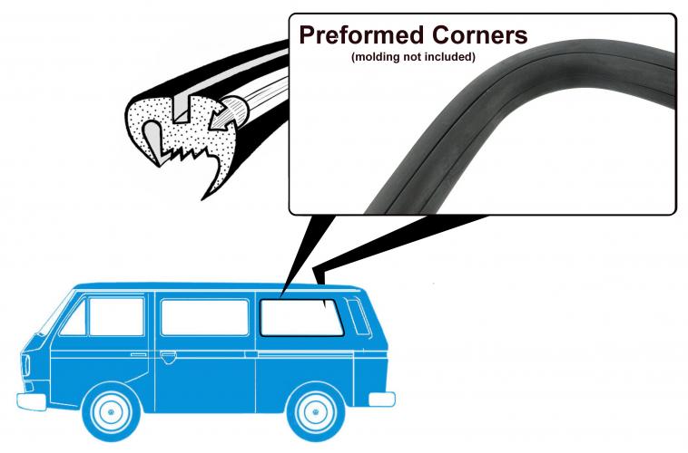 Achterste zijruitrubber met sierlijstgroef
