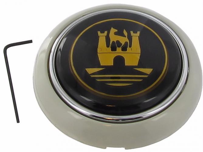 Äänimerkin painike, hopeanharmaa, kullanvärisellä Wolfsburg-logolla