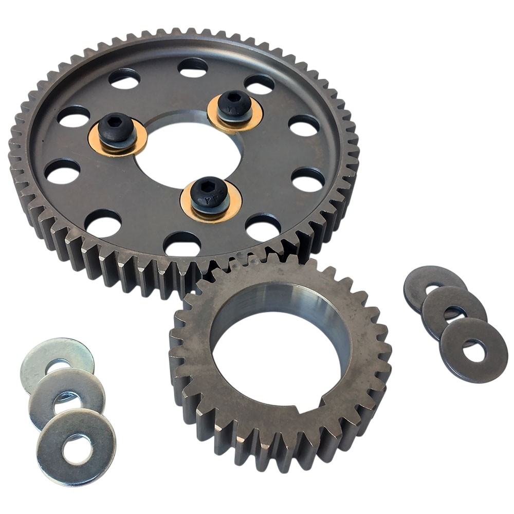 Forged chromoly adjustable cam gear with straight-cut teeth