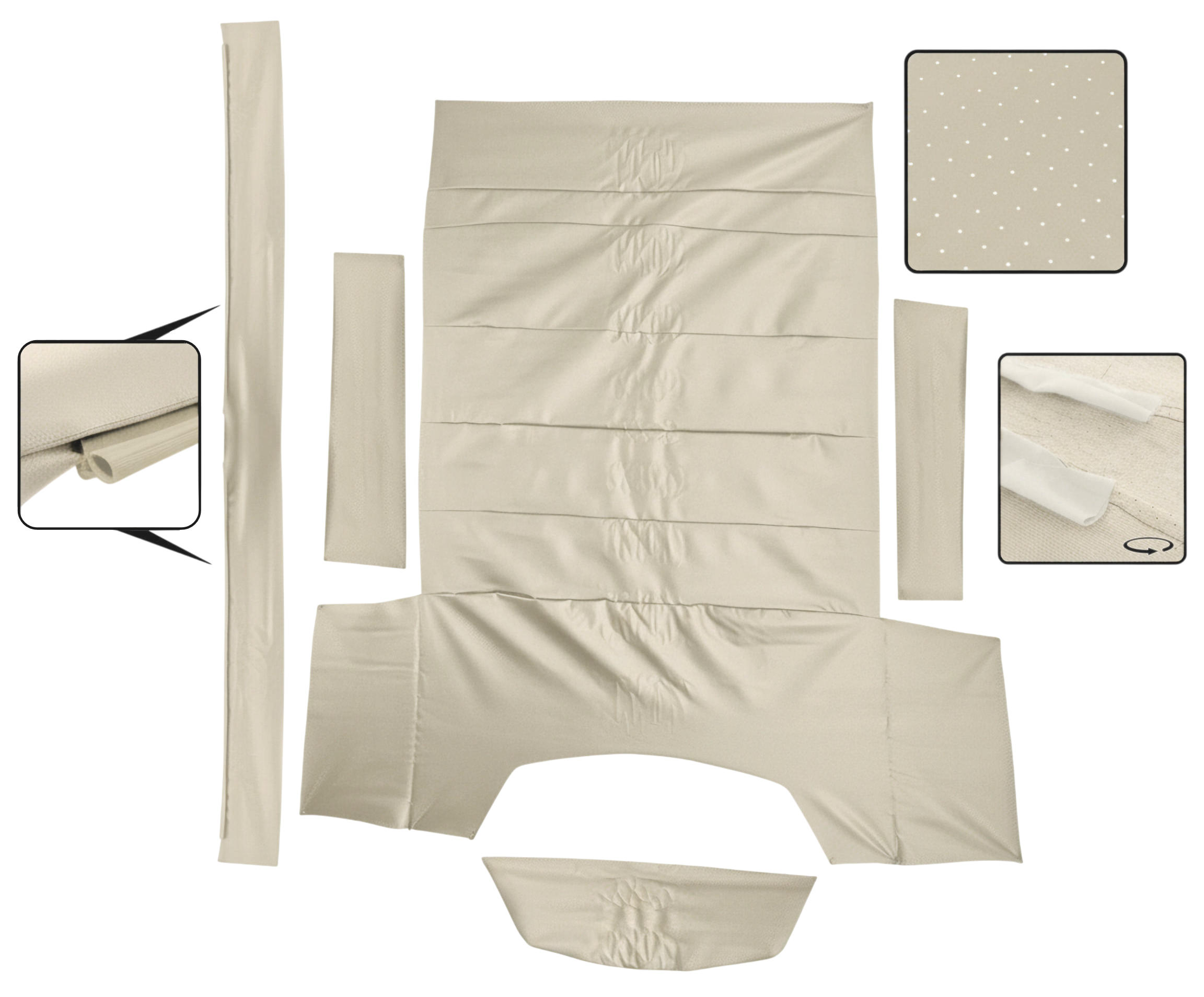 Deluxe EMPI hemelbekleding set, geperforeerd licht beige