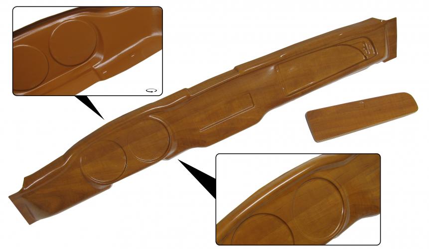 Kojelaudan etupuoli, mukaan lukien hansikaslokeron puunsuikaleet