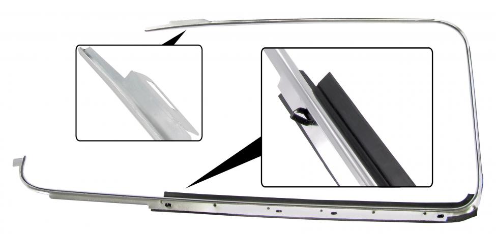 Sivuikkunan alareunan tiiviste ja lista (alumiinia), vasen