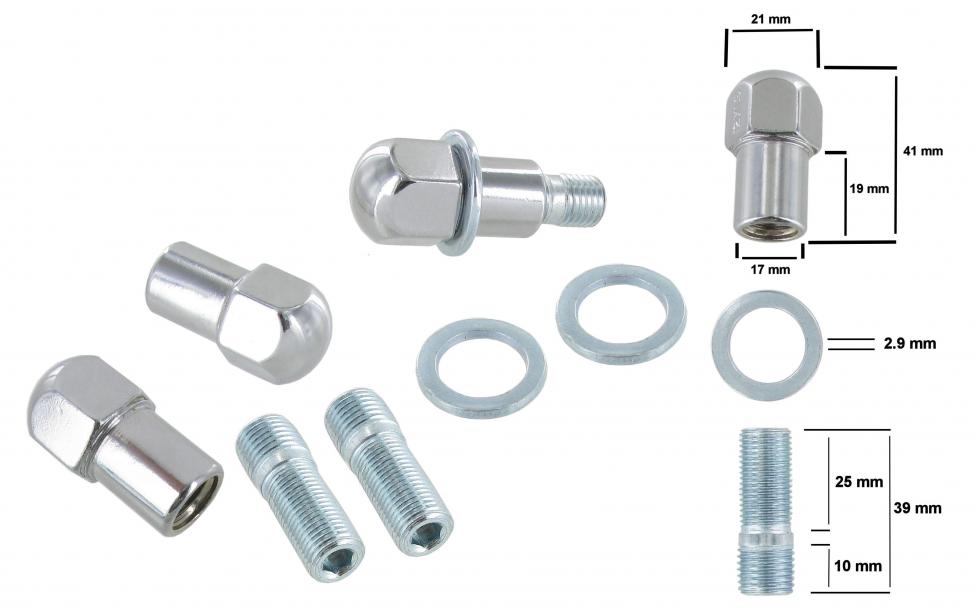 Chrom Radsicherungsmuttern und Stehbolzen satz mit flacher unterlegscheibe