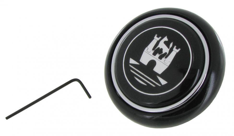 Äänimerkin painike, musta, hopeisella Wolfsburg-logolla