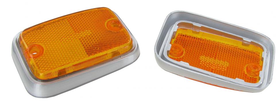 Heijastin etukylkeen, oranssi, hopeisella kehyksellä