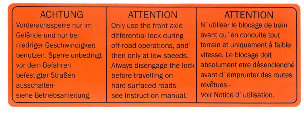 Autocollant d'avertissement de blocage du différentiel avant