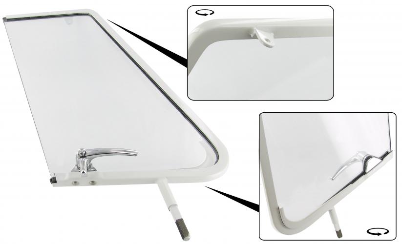 Ventilationsfenster glass mit Rahmen und Schloss Links