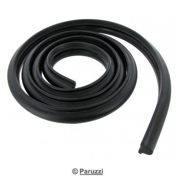 Bumper rubber impact strip for vehicles with overrider tubes