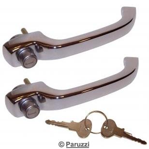 Manipulas das portas cromados com fechaduras e chaves iguais (par) 