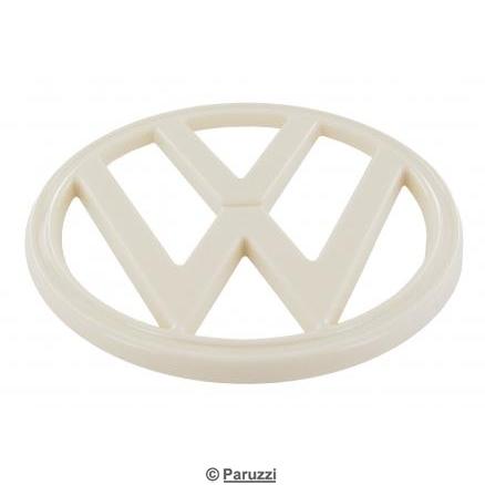 Sigle VW blanc couleur blanc pastel sur face avant, diamtre 184 mm
