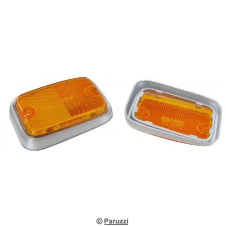 Zijreflector voorzijde amber (oranje) met zilverkleurige rand (per paar)

