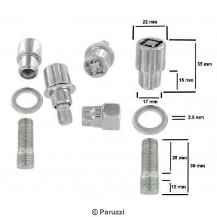 Chrome wheel nut and stud kit with flat washer locks (4 pieces)