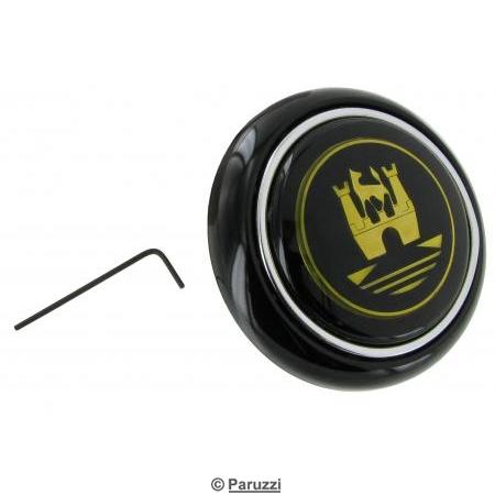 Horn button black with gold-colored emblem