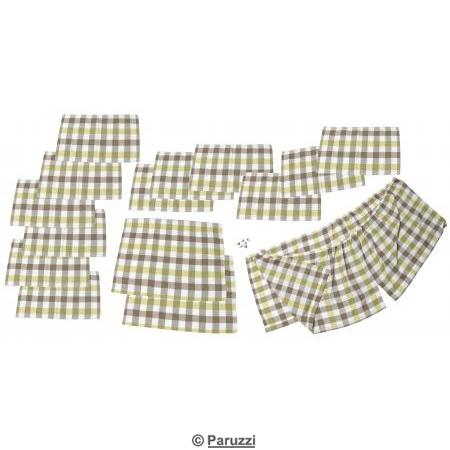 Curtain set, chequered white/yellow/brown (15-part)