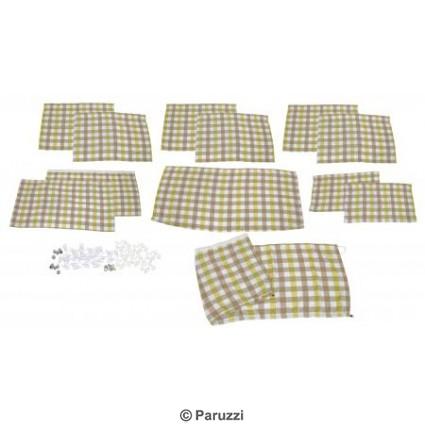 Curtain set, chequered white/yellow/brown (12-part)