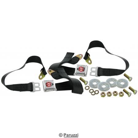 Lap seat belt with Wolfsburg emblem black (per pair)