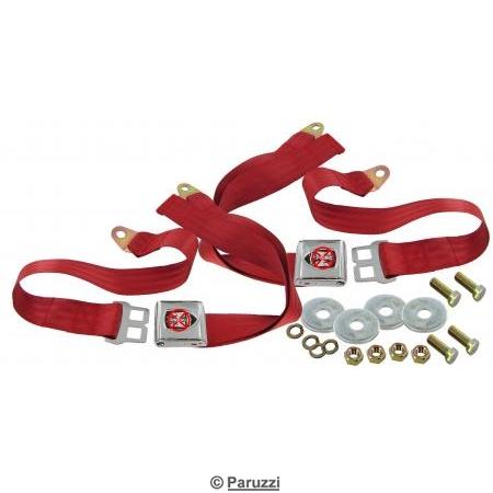 Ceinture de scurit rouge 2 points avec sigle Wolfsburg, la paire
