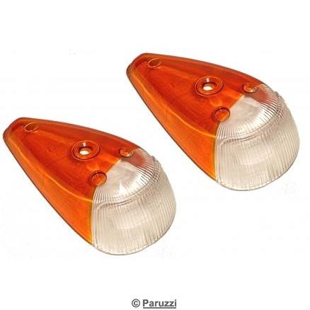 Vitres de clignotant italienne orange/blanches, la paire
