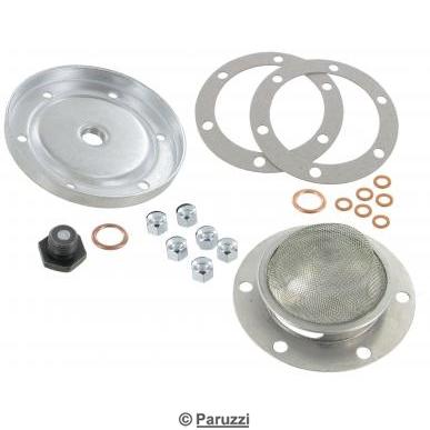 Sump plate kit with magnetic drain plug galvanized
