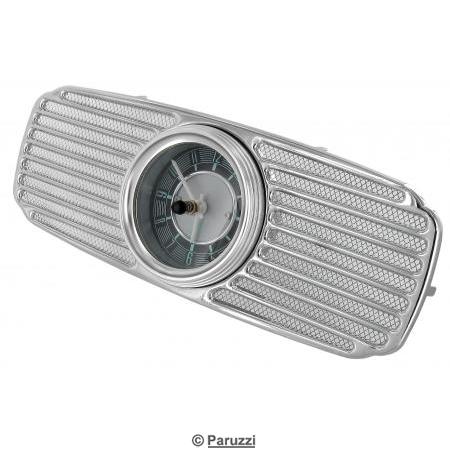 Grille chrome sur emplacement de haut-parleur avec horloge, 12 volts
