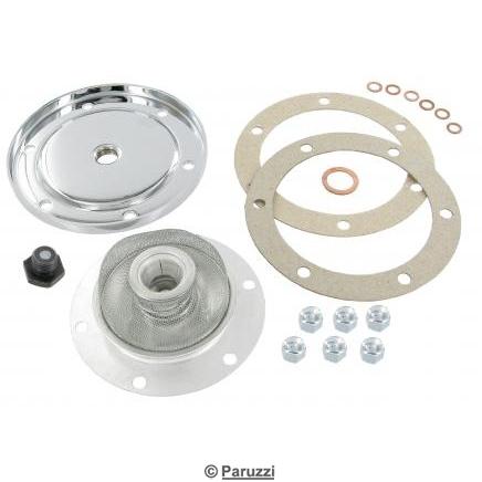 Chromed sump plate kit with magnetic drain plug