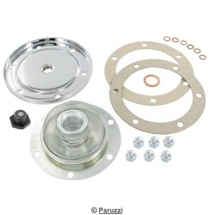Chromed sump plate kit with magnetic drain plug