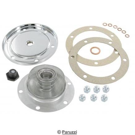 Chromed sump plate kit with magnetic drain plug