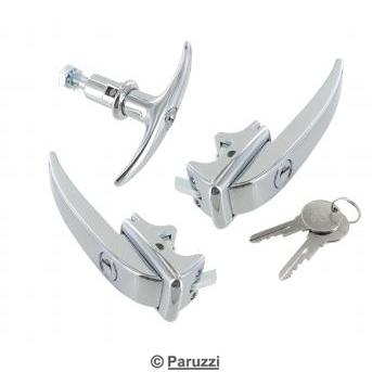 Door handles and engine lid lock kit with one key