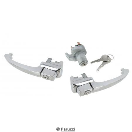 Door handles and ignition switch set with one key