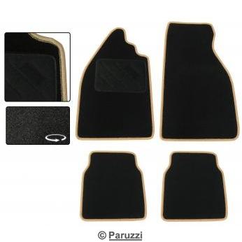 Carpet floor mats black with beige stitching (4-part)