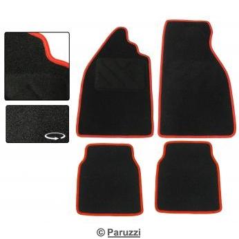 Tapetes de alcatifa pretos com costura vermelha (4 peas) 